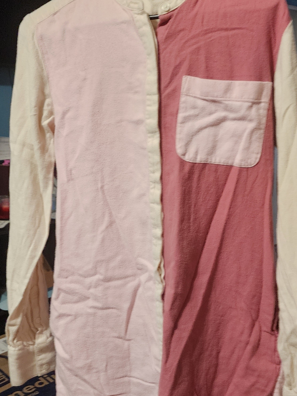 Lands' End Two-Tone Long Sleeve Tee in Pink and Cream Sz Med